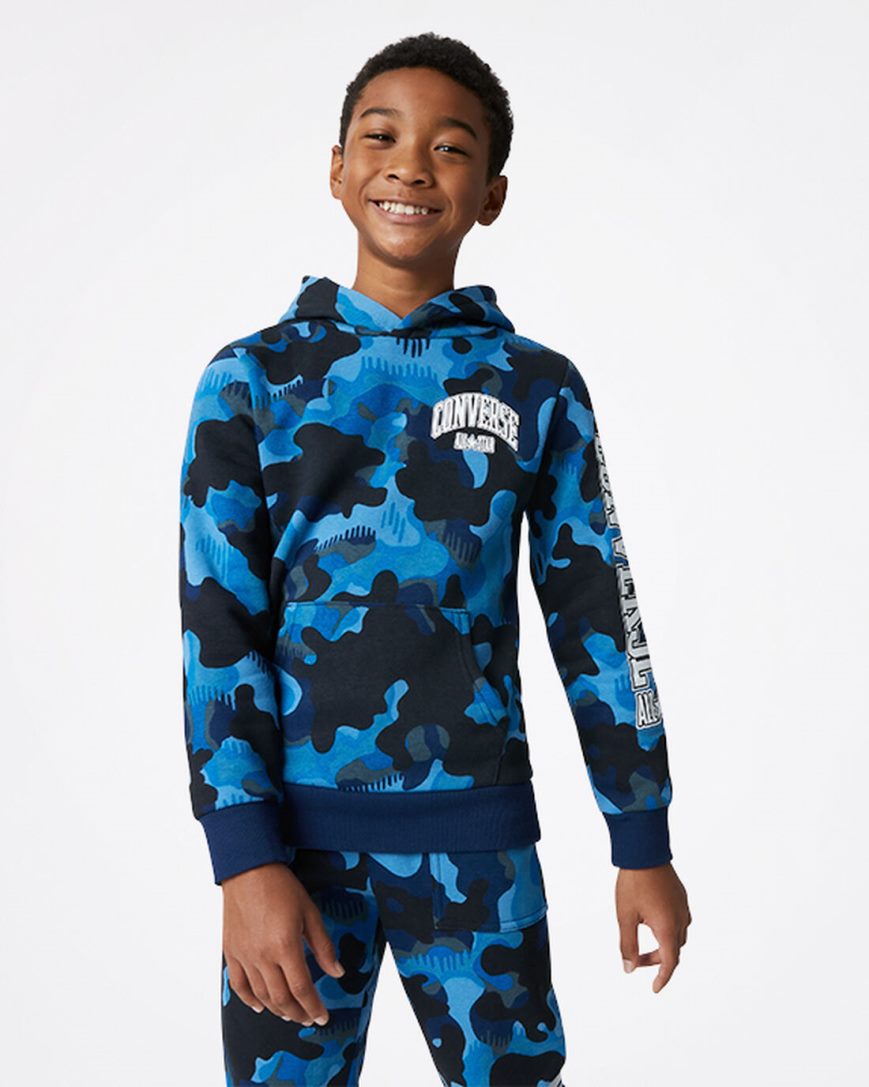 Boys\' Converse Camo Pullover Hoodie Navy | AU 9EC35G